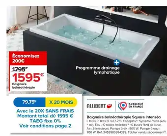 Castorama Baignoire Balnéothérapie Square Intenséa offre
