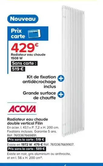 Castorama Radiateur Eau Chaude Double Vertical Filin offre