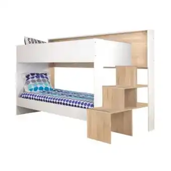 BUT Lit superposé 2x90x200 cm teo et tea imitation chêne sonoma et blanc offre