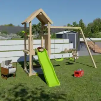 Gamm vert Aire de jeux en bois avec toboggan, balançoires, bac à sable et plateforme easy xplorer- trigano offre