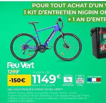 Feu Vert Vélo électrique e-sprint 92 feu vert offre