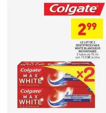 Stokomani Le lot de 2 dentifrices max white blancheur instantanée offre
