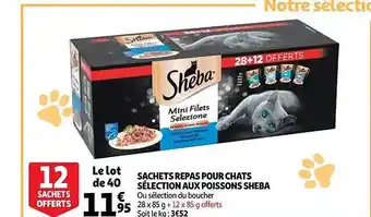 Auchan Sachets repas pour chats sélection aux poissons sheba offre