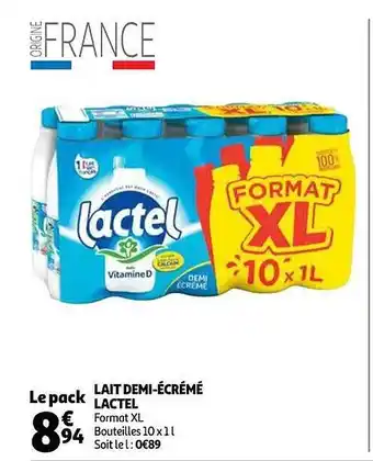 Auchan Lait demi-écrémé lactel offre