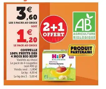 Super U Coupelle 100% Fruits Des 4 Mois Bio Hipp offre