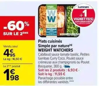 Carrefour Plats cuisinés simple par nature weight watchers offre