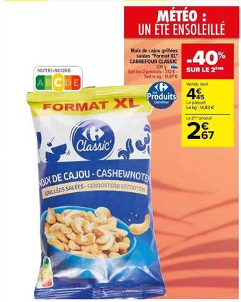 Carrefour Noix de cajou grillées salées offre