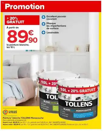 Castorama Peinture blanche tollens monocouche offre