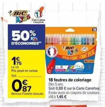 Carrefour 18 feutres coloriage bic kids offre