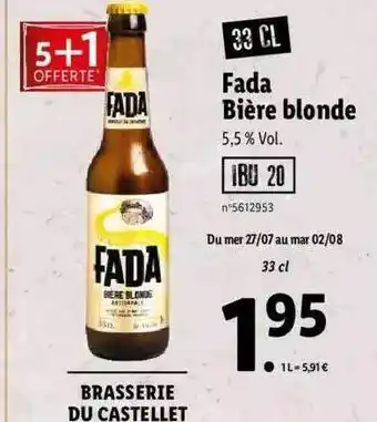 Lidl Brasserie du castellet fada bière blonde offre