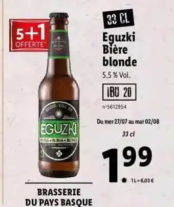 Lidl Brasserie du pays basque eguzki bière blonde offre