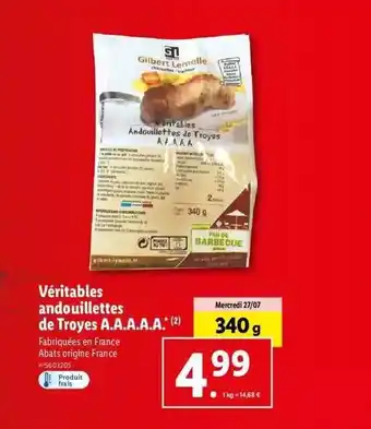 Lidl Véritables andouillettes de troyes a.a.a.a.a offre