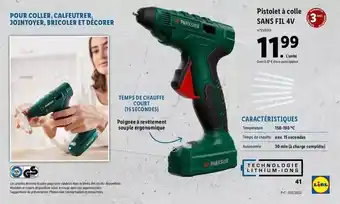 Lidl Parkside pistolet à colle sans fil 4v offre