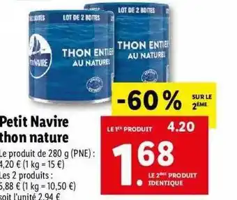 Lidl Petit navire thon nature offre