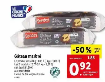 Lidl Sondey gâteau marbré offre