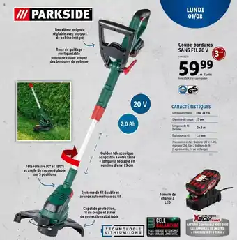 Lidl Parkside coupe-bordures sans fil 20v offre