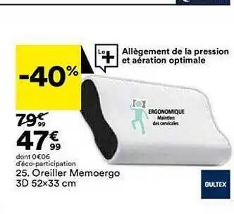 BUT Oreiller memoergo 3d 52 x 33 cm bultex offre