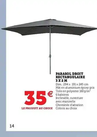 Super U Parasol Droit Rectangulaire offre