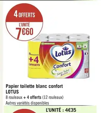 Casino Supermarchés Lotus Papier Toilette Blanc Confort offre