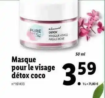 Lidl Masque Pour Le Visage Détox Coco offre