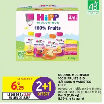 Intermarché Hyper Gourde Multipack 100% Fruits Bio 4/6 Mois 4 Variétés Hipp offre