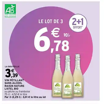 Intermarché Hyper Listel Bio Vin pétillant Sans Alcool Raisin Nature offre
