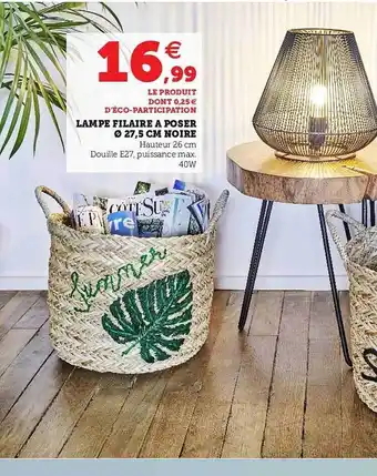 Super U Lampe Filaire à Poser 27,5 Cm Noire offre