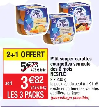 Migros P'tit souper carottes courgettes semoule Ddés 6 mois NESTLé offre