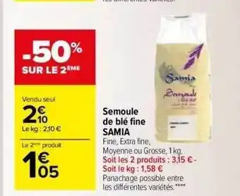Carrefour Semoule de blé fine samia offre