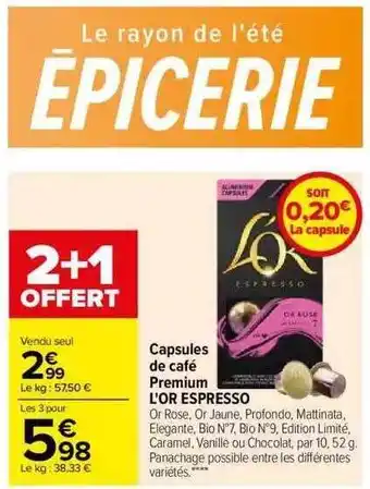 Carrefour Capsules de café premium l'or espresso offre