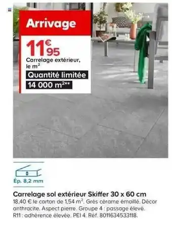 Castorama Carrelage sol extérieur skiffer 30x60 cm offre