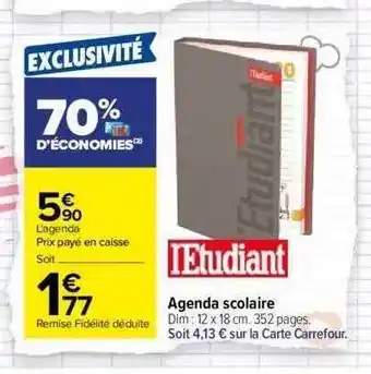 Carrefour L'etudiant agenda scolaire offre