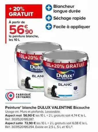Castorama Peinture blanche dulux valentine bicouche offre