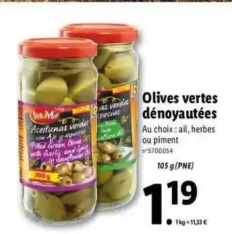 Lidl Sol mar olives vertes dénoyautées offre