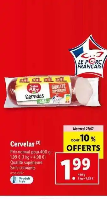 Lidl Cervelas saint alby offre