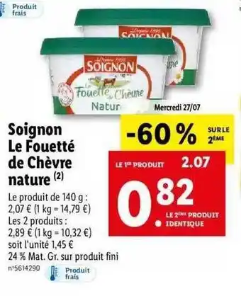 Lidl Soignon le fouetté de chèvre nature offre