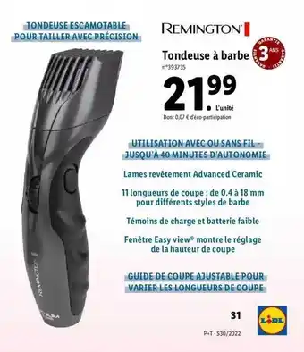 Lidl Remington tondeuse à barbe offre