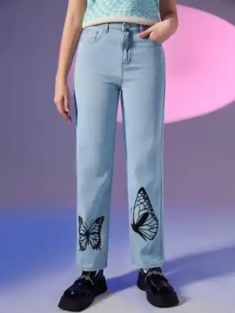 SheIn Shein fille adolescente jean droit à imprimé papillon offre