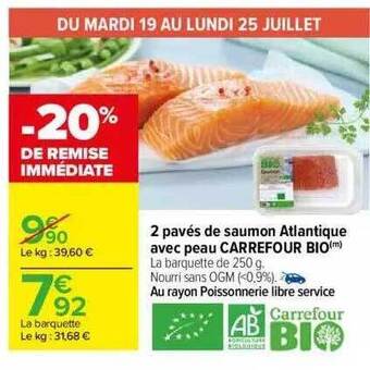 Carrefour 2 pavés de saumon atlantique avec peau carrefour bio offre