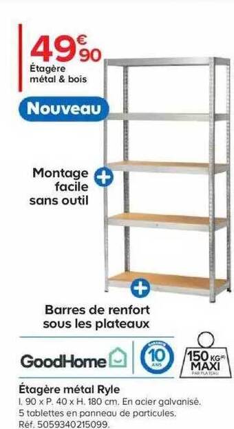 Castorama Goodhome étagère métal ryle offre
