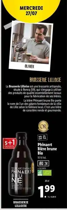 Lidl Phinaert bière brune bio offre