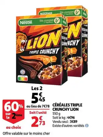 Auchan Lion céréales triple crunchy offre