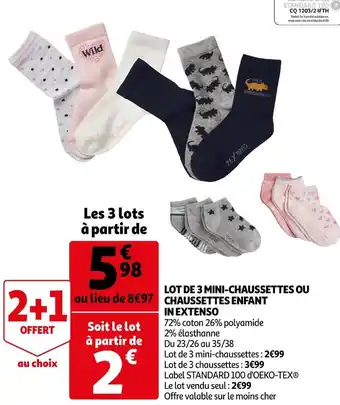 Auchan In extenso lot de 3 mini-chaussettes ou chaussettes enfant offre