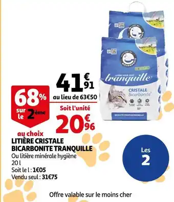 Auchan Tranquille litière cristale bicarbonite offre
