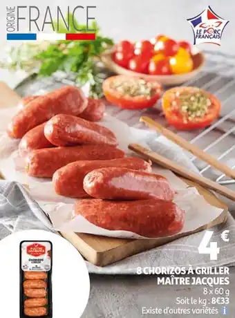 Auchan Maître jacques 8 chorizos à griller offre