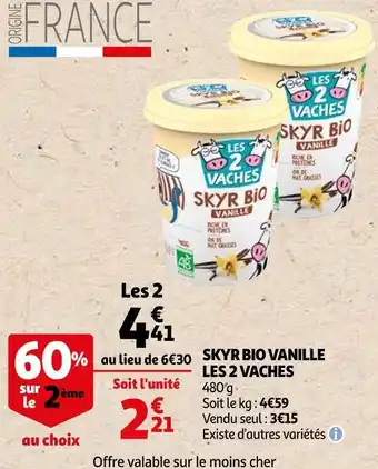Auchan Les 2 vaches skyr bio vanille offre