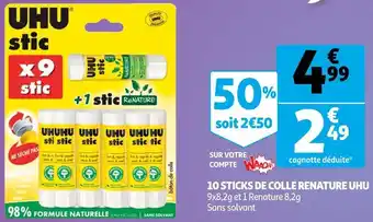 Auchan Uhu 10 sticks de colle renature offre