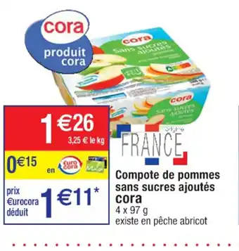 Cora x Carrefour Compote de pommes sans sucres ajoutés cora offre