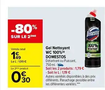 Carrefour Gel nettoyant wc 100% domestos offre