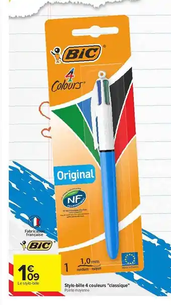 Carrefour Stylo-bille 4 couleurs classique bic offre